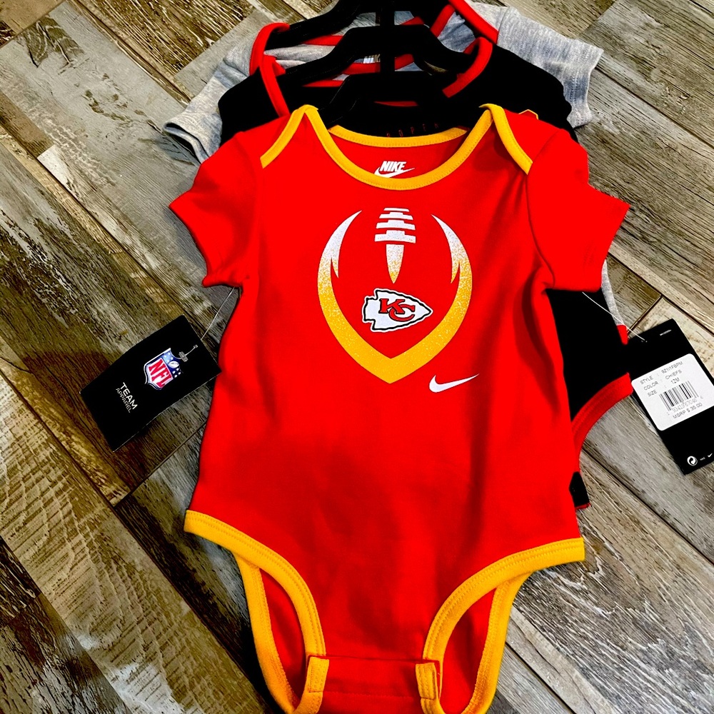 Nike- Chiefs onesie set of 3. New with tags